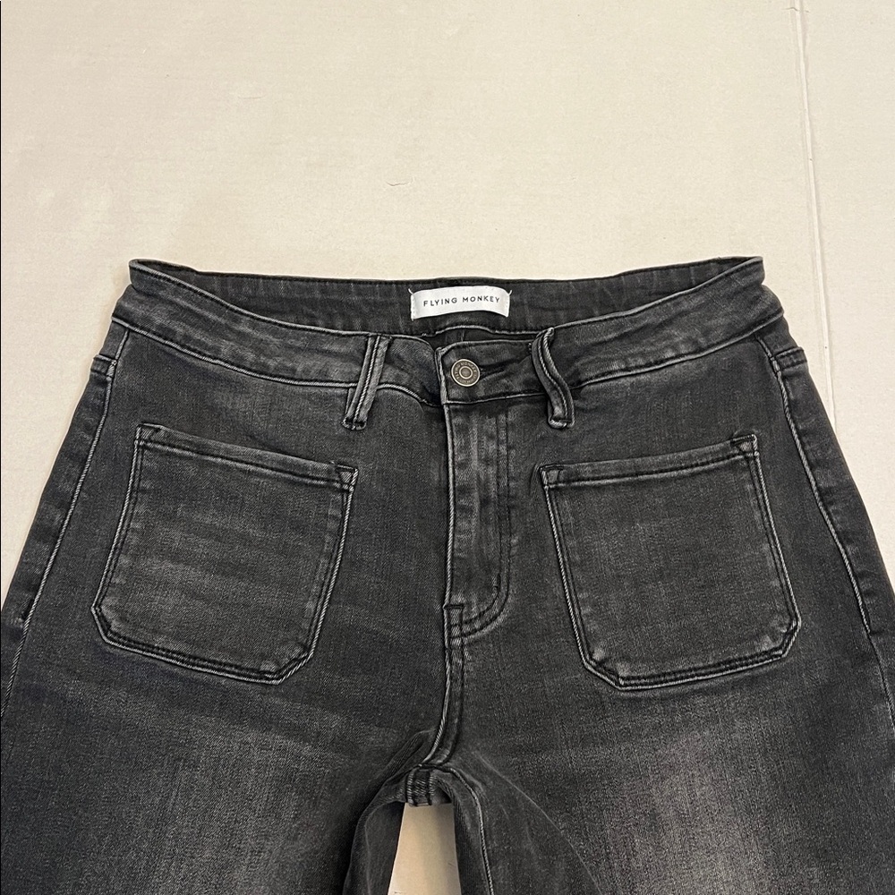 FLYING MONKEY BLACK FLARE HIGH WAISTED STRETCH JEANS SIZE 30 - Picture 7 of 16